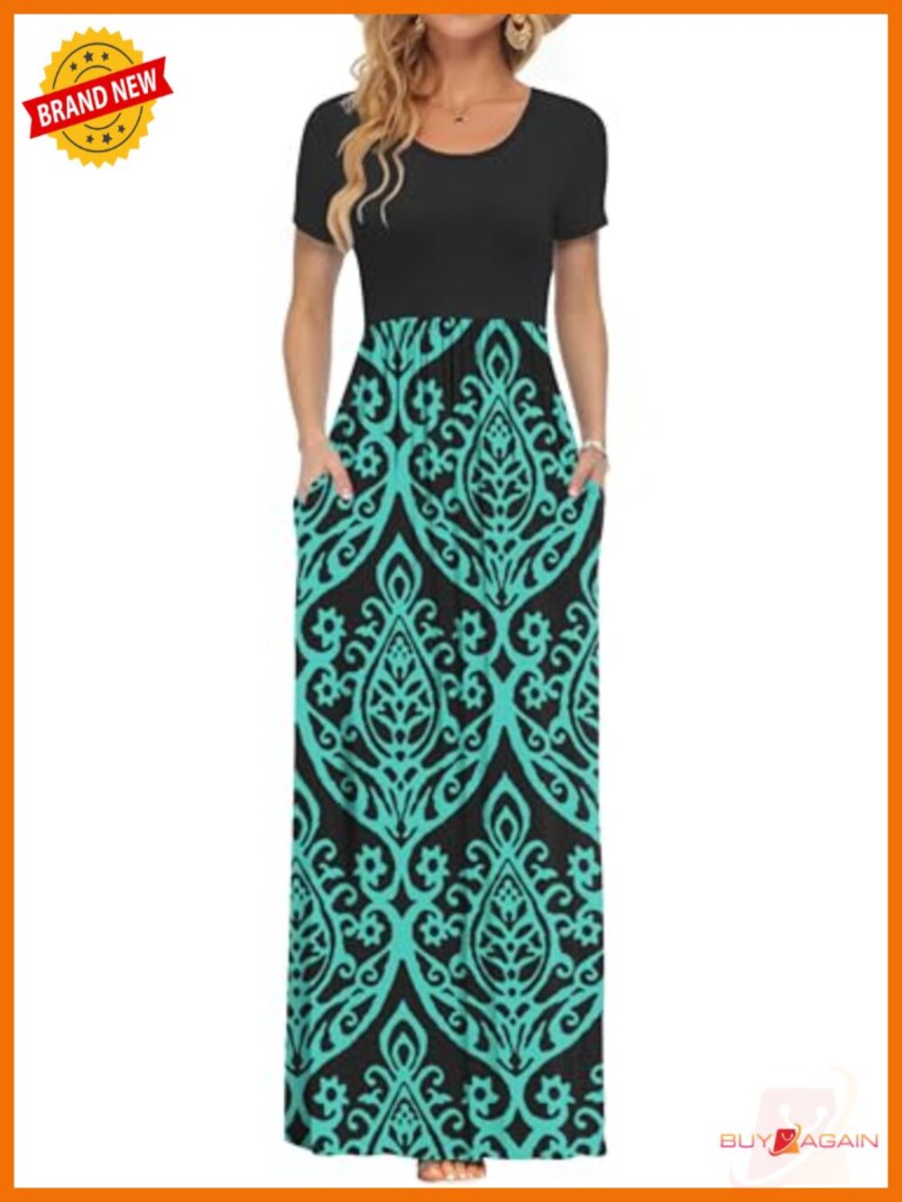 Women's Summer Short Sleeve Loose Casual Long Maxi Dress with Pockets